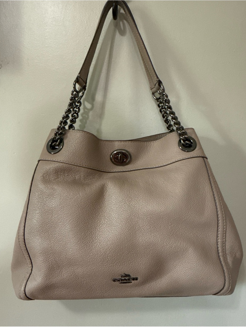 Coach Turn-lock Edie Taupe Pebbled Leather Shoulder Bag